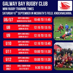 Galway bay rugby training start times 