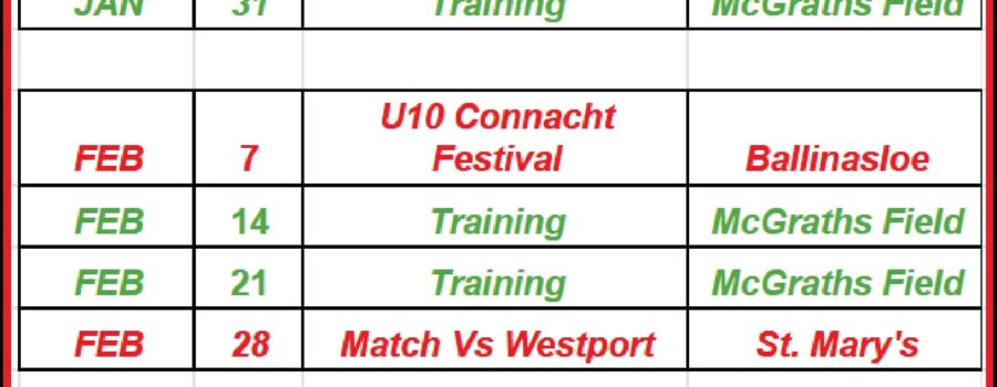 Galway Bay RFC Girls Only Fixtures – January to March 2026