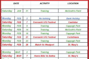 Galway Bay RFC U12 Fixtures – January to March 2026